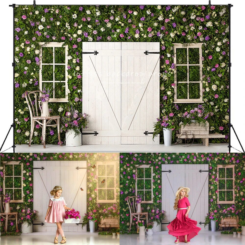 Spring House Front Backdrops Kids Girl Photography Baby Birthday Adult Flower Wall Photocall Props Garden Floral Background