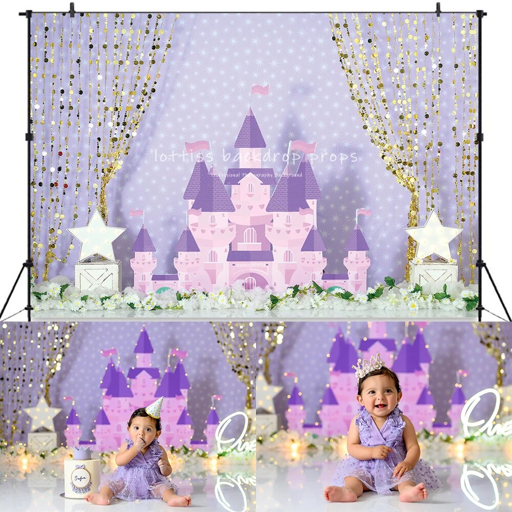 Princess Castle Backdrops Kids Baby Cake Smash Birthday Photography Props Newborn Photocall Dceors Jungle Animals Background