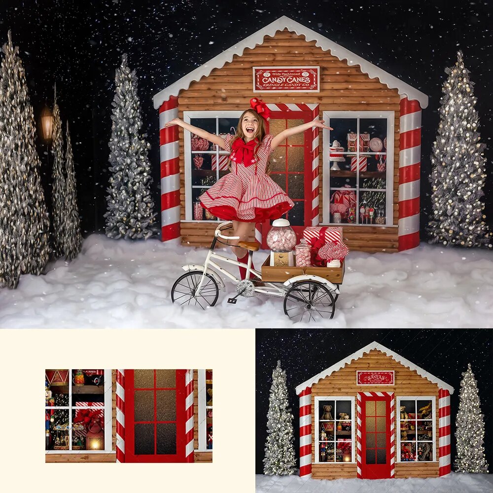 Christmas Santa Shop Backdrops Kids Adult Photocall Props Child Baby Photography Winter Country Gingerbread Store Background