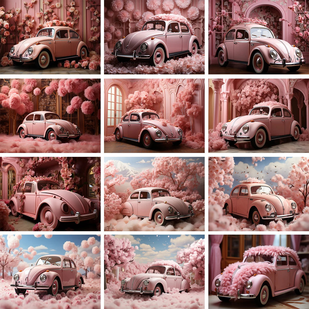 Valentine's Day Pink Floral Car Backdrops Kids Baby Photogrpahy Child Lover Photocall Rose Red Heart Festival Backgrounds