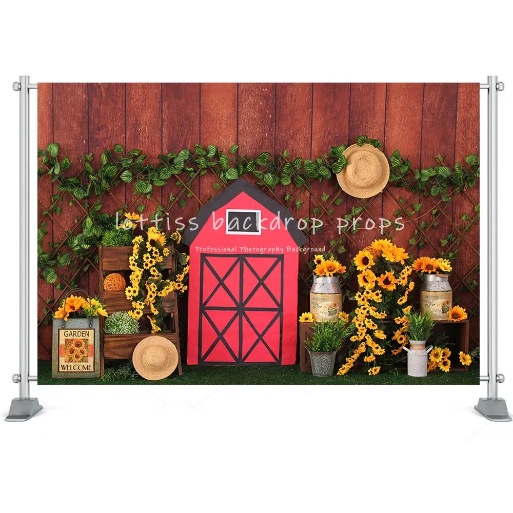 Farm Theme Kids Photography Background Old Barn Balloons Cake Smash Birthday Party Baby Newborn Artistic Backdrop Photo Studio