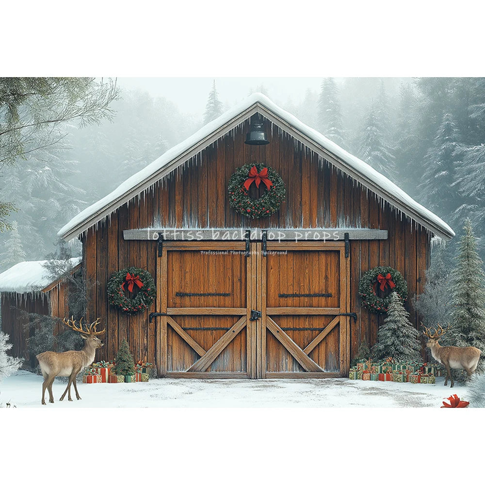 Winter Carousel Wooden Barn Cottage Backdrops Kids Adult Photography Child Baby Photocall Snowflake Forest Backgrounds