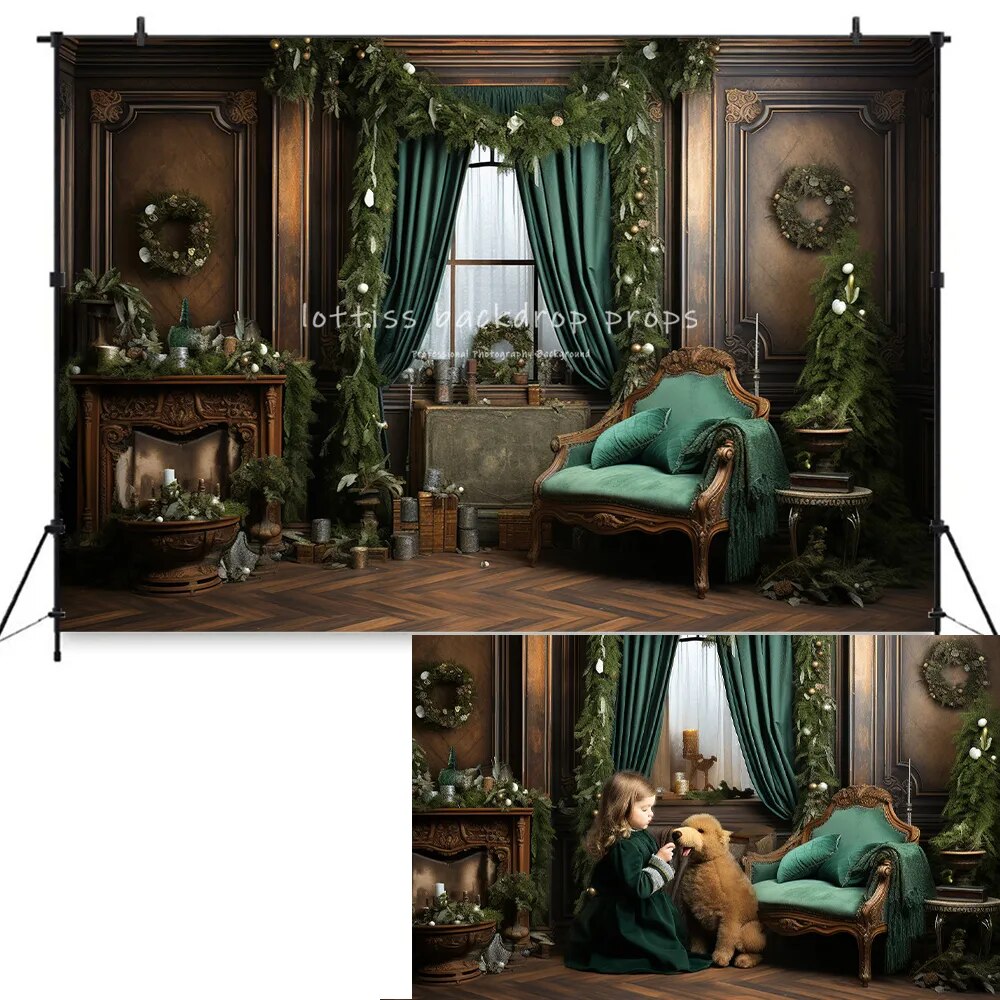 Christmas Streets House Front Backdrops Kids Baby Photography Props Child Adult Photocall Classic Xmas Fireplace Background