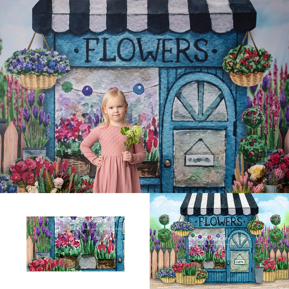 Bloom Floral Shop Backdrops Kids Girl Photography Props Child Baby Photocall Decors Garden Flower Market Backgrounds