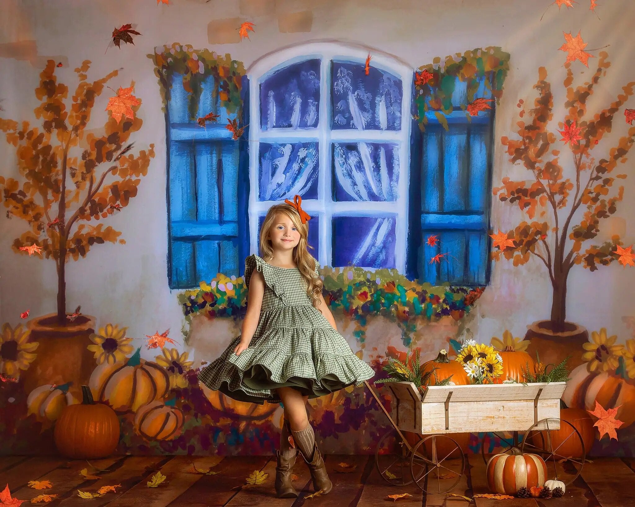 Fantastic Fall Windows Backdrops Kids Baby Photography Props Child Adult Birthday Cake Smash Decors Autumn Pumpkin Background