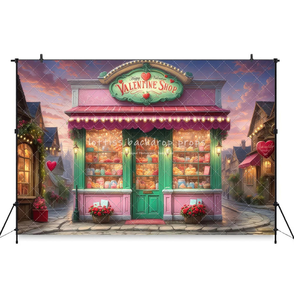 Valentine's Day Floral Candy Store Backdrops Kids Adult Photography Child Baby Photocall Rosy Truck Spring Street Stores Backgro