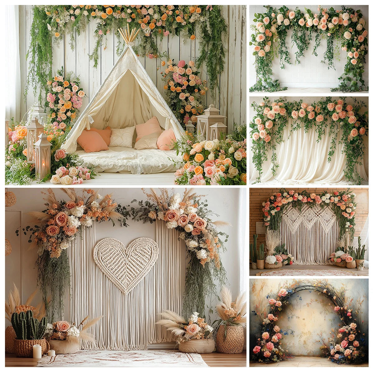Bohemia Flower Backdrops Kids Woman Photography Child Baby Photocall Decors Camping Floral Wall Spring Backgrounds