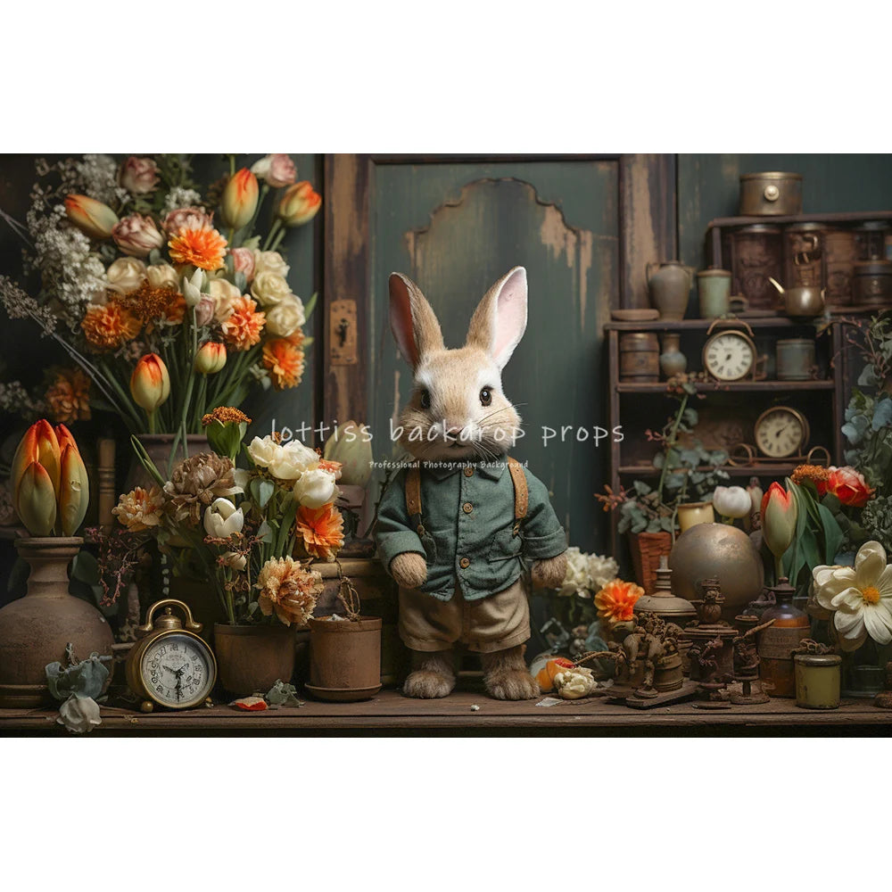 Easter Floral Bathroom With Bunny Backdrops Kids Baby Photography Child Adult Photocall Garden Flower Retro Wall Backgrounds