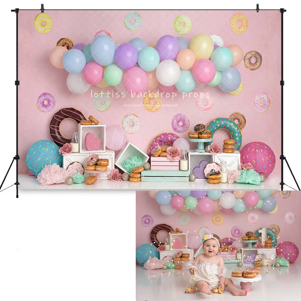 Balloons Donuts Candy Backdrops Kids Baby Birthday Cake Smash Photography Props Child Photocall Boy Race Car Backgrounds