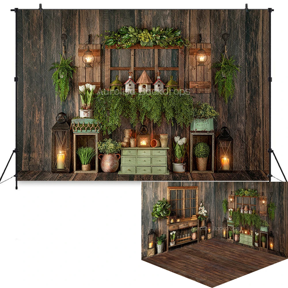 Spring Gardeners Green Thumb Room Backdrops Kids Baby Photography Prop Child Adult Photocall Decors Plant Wooden Door Background