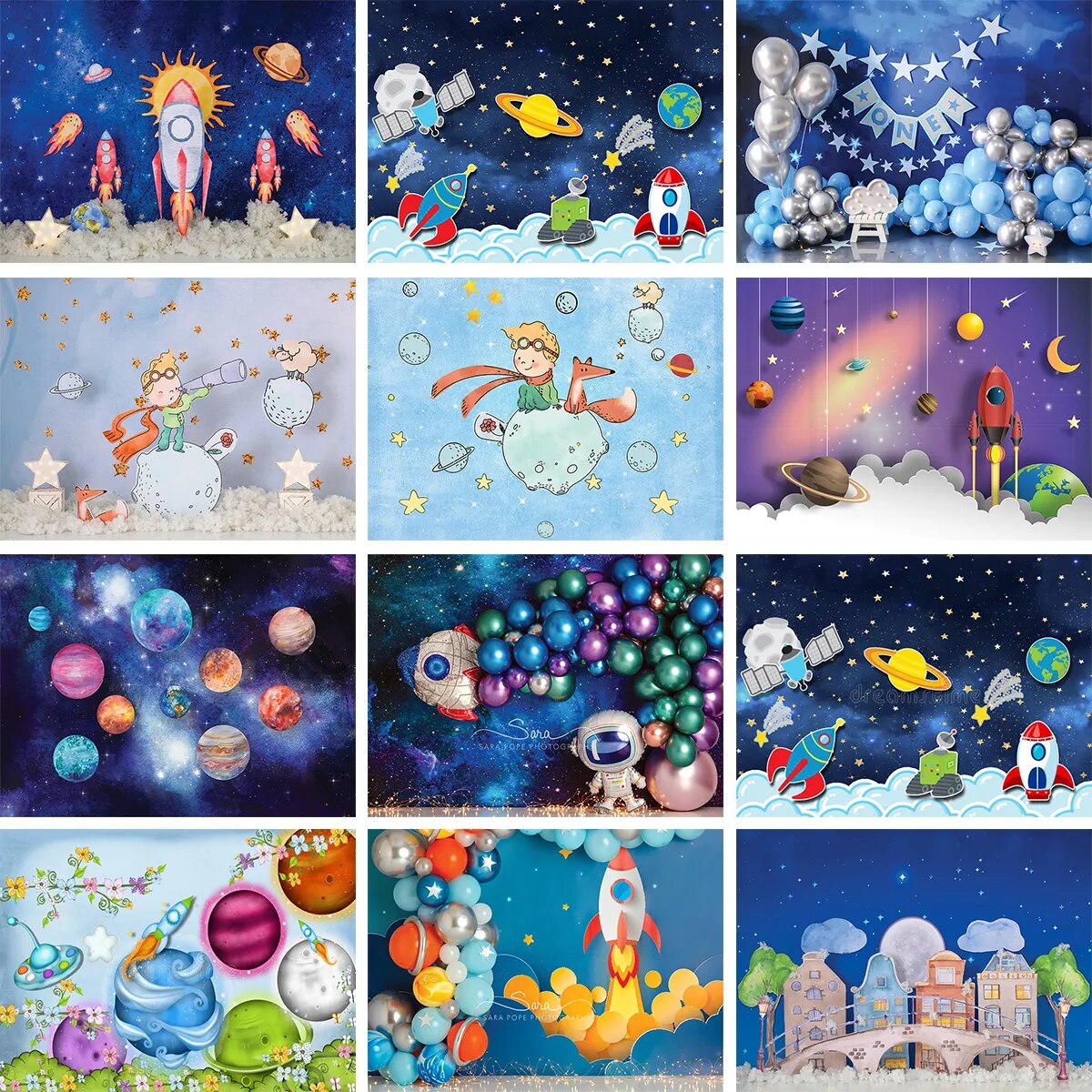 Cake Smash Photography Backdrop Space Themed Stars Rocket 1st Birthday Party Decor Kids Boy Astronaut Photographic Backgrounds