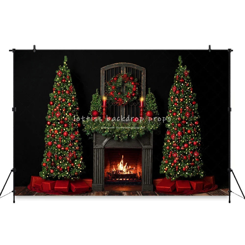 Christmas Headboard Backdrops Kids Baby Photography Props Child Adult Photocall Props Xmas Wooden Barn  Front Background