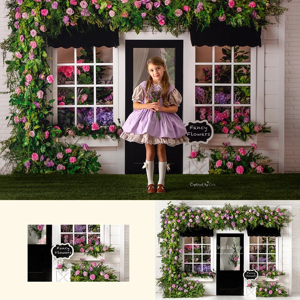 Village Florist Backdrops Girl Kids Photography Props Child Adult Photocall Decors Spring Flower Store Background