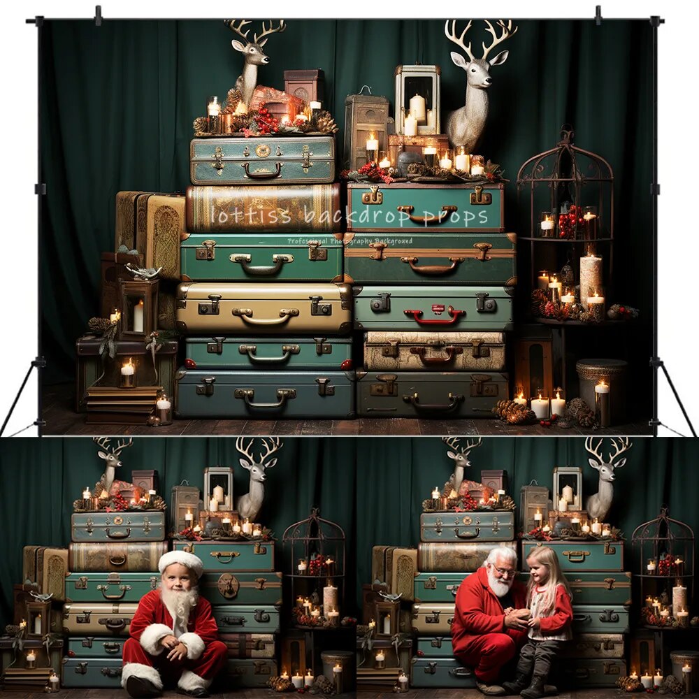 Christmas Deer Travel Box Photography Backdrop Kids Baby Photocall Props Child Adult Xmas Festival Decors Santas Room Background