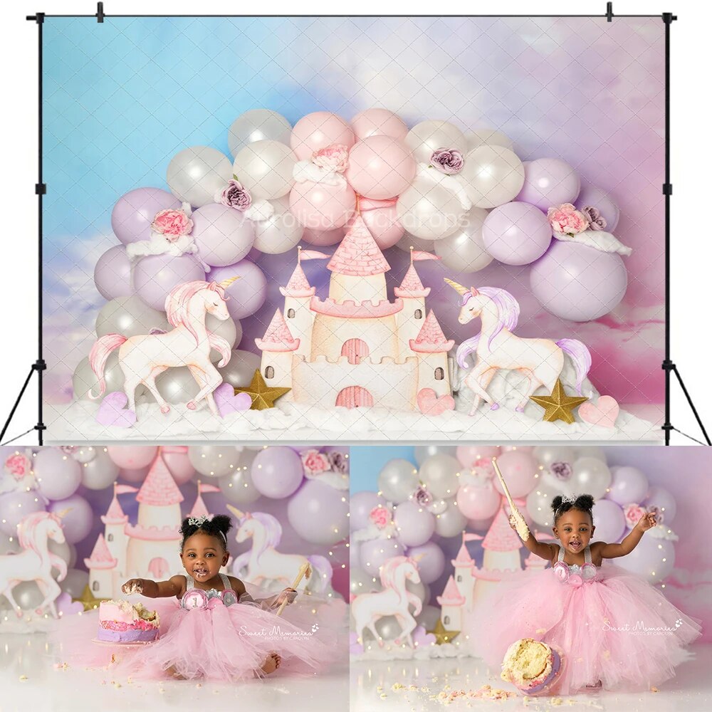 Floral Butterflies Castle Backdrops Kids Baby Cake Smash Props Child Girl Photocall Decors Birthday Cake Smash Background