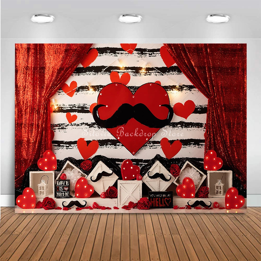 Red Heart Photography Backdrop Curtain Decoration Valentine's Day Photo Background Cloth Adult Kids Portrait Photo Studio Props