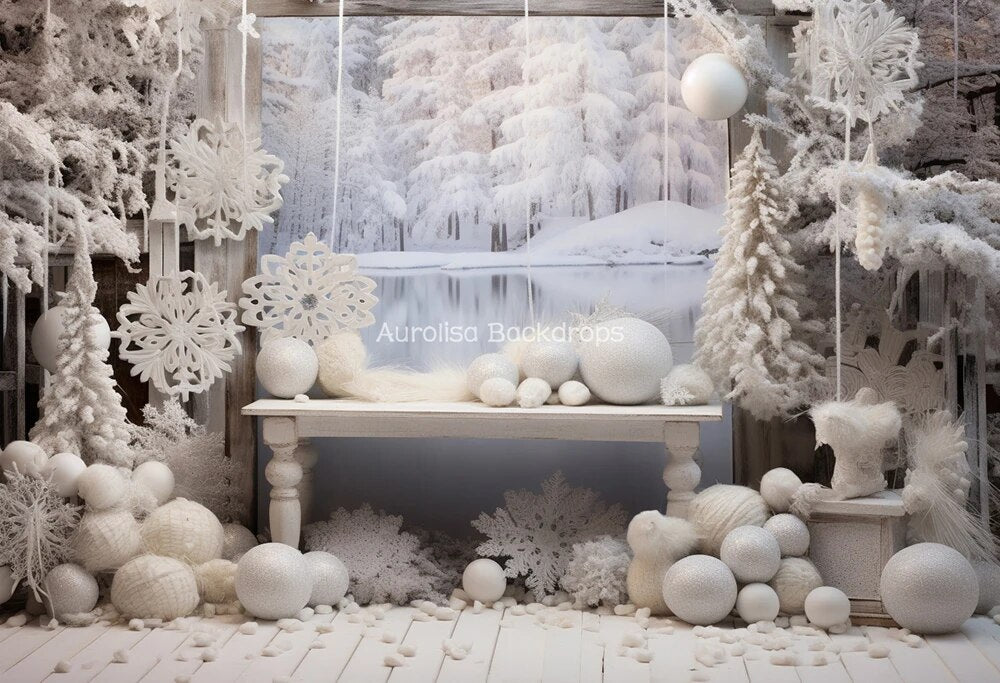 Winter Snowy Forest Backdrops Kids Baby Photography Props Child Adult Photocall Decors Xmas Trees Snowflake Windows Background