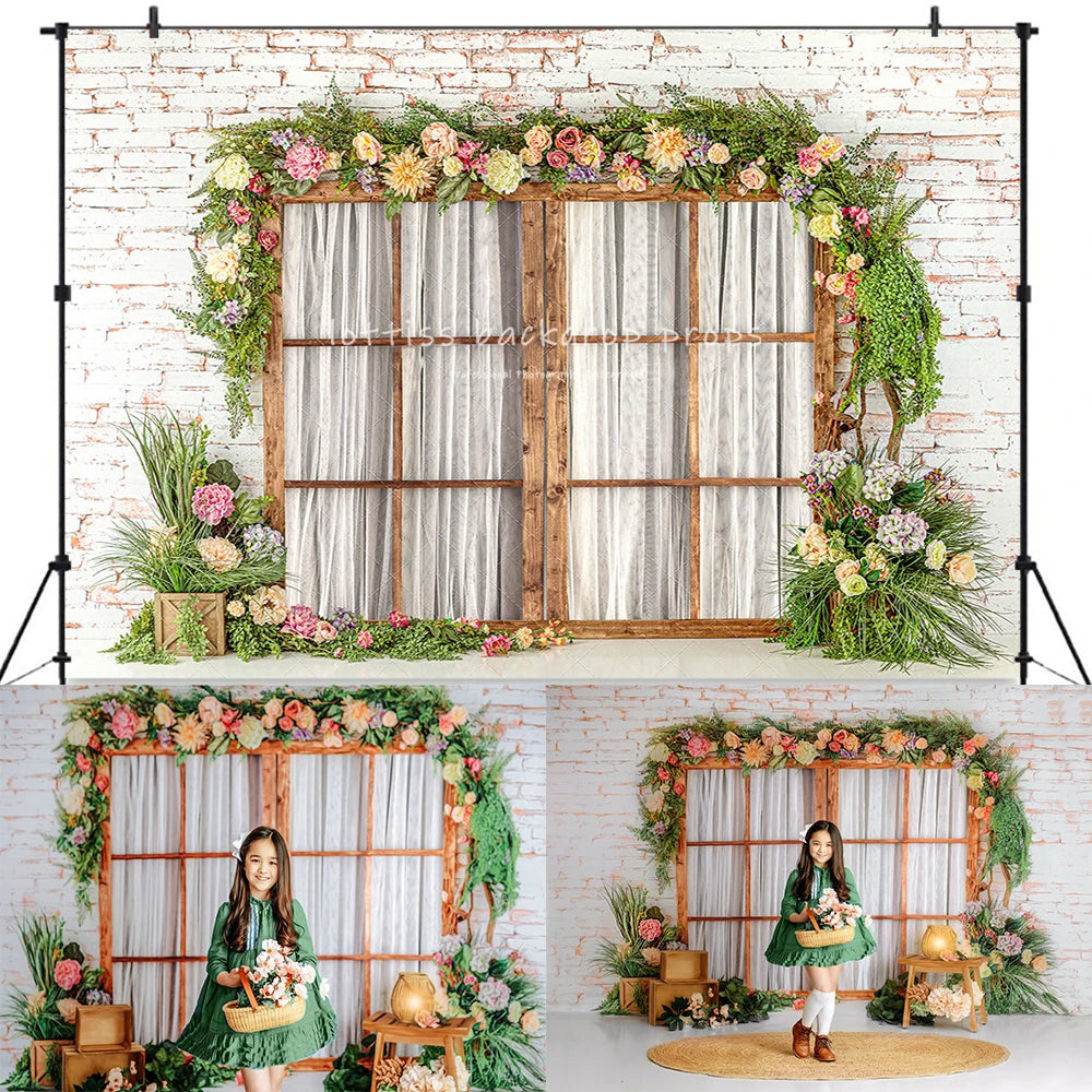 Floral Elegance Windows Backdrops Kids Girl Photography Child Baby Photocall Decors Spring Flower Backgrounds