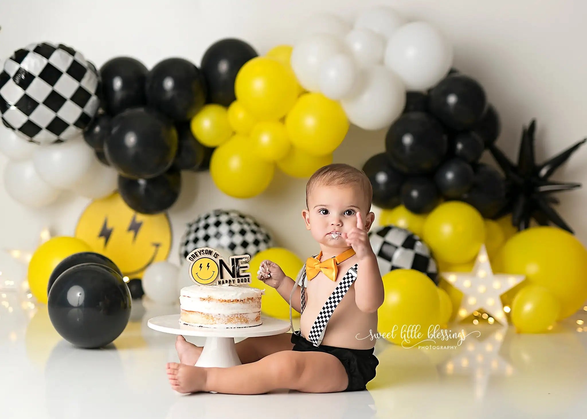 Little Happy Dude Photography Backdrop Kids Baby Cake Smash Photocall Decors Balloons Child Boys Adult Studio Backgrounds