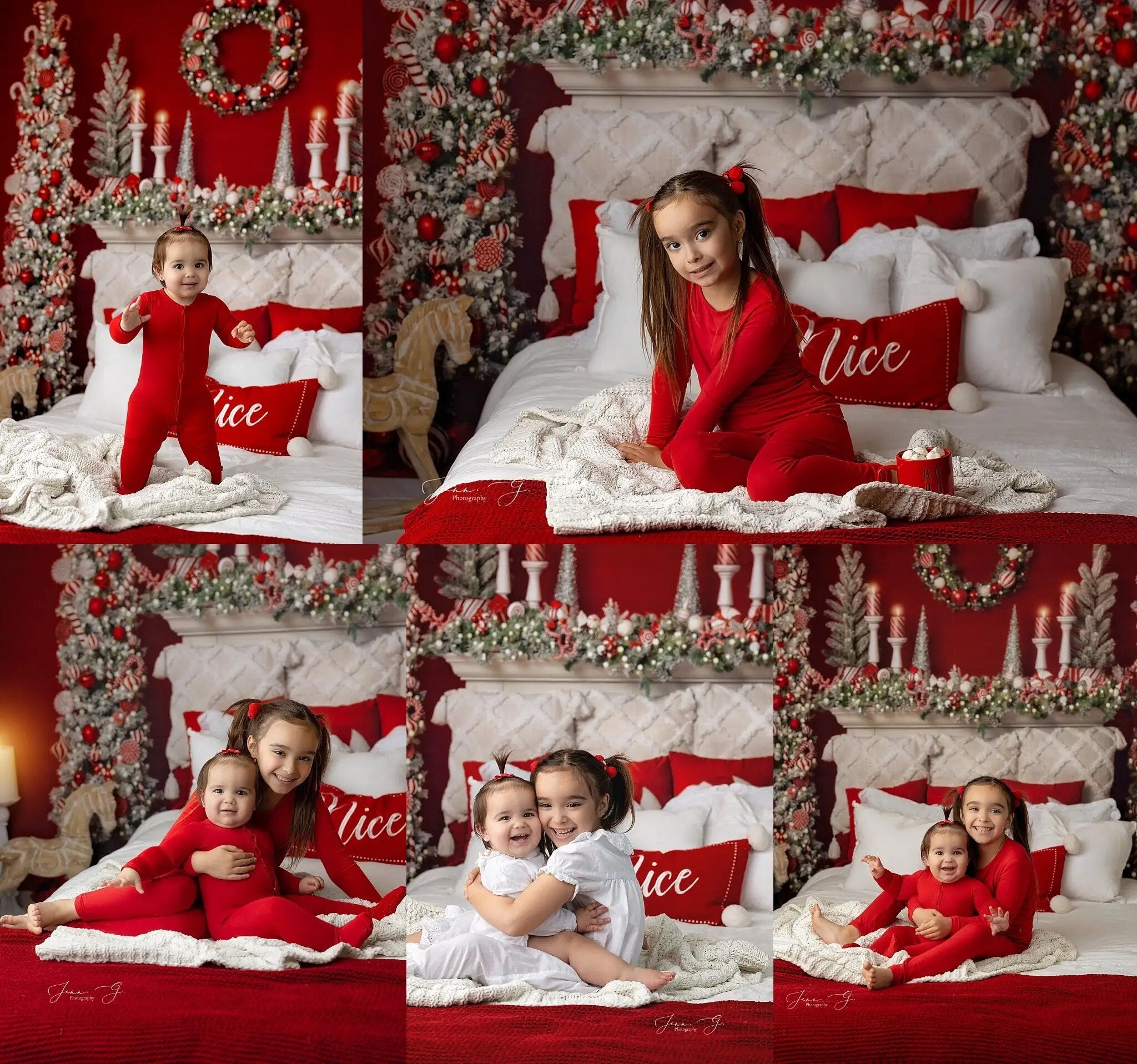 Arrière-plan de tête de lit rouge de noël, Portrait de séance photo pour enfants et adultes, accessoires de studio photo, arrière-plan de couronne d'arbres de noël pour filles et bébés