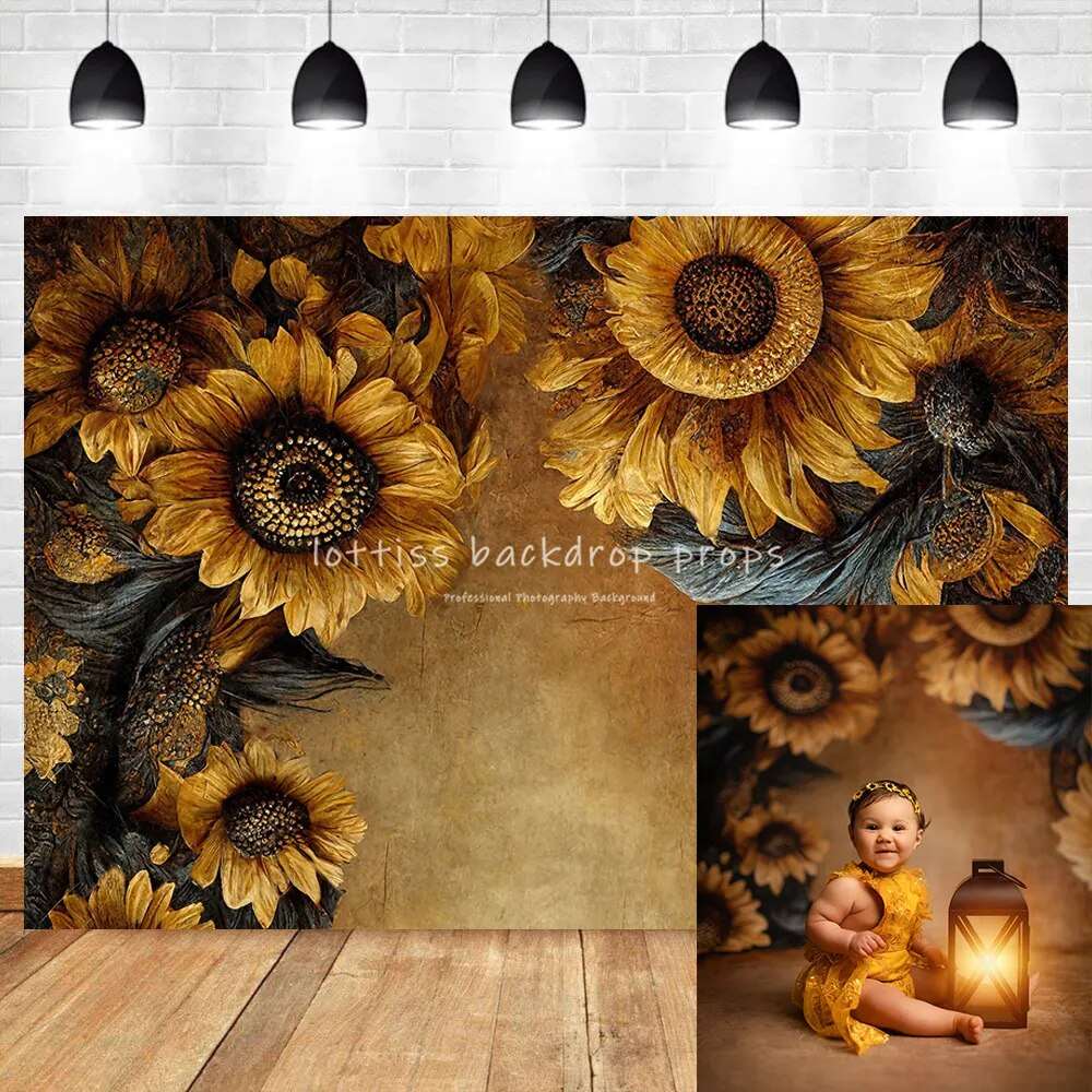 Abstract Floral Backdrops Baby Pregnant Woman Portrait Photography Art Hand Painting Sunflower Background Kids Adult Photostudio