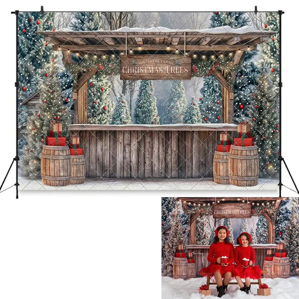 Mistletoe Farms Christmas Tree Stand Photography Backdrop Kids Baby Cake Smash Photocall Decors Child Adult Studio Backgrounds