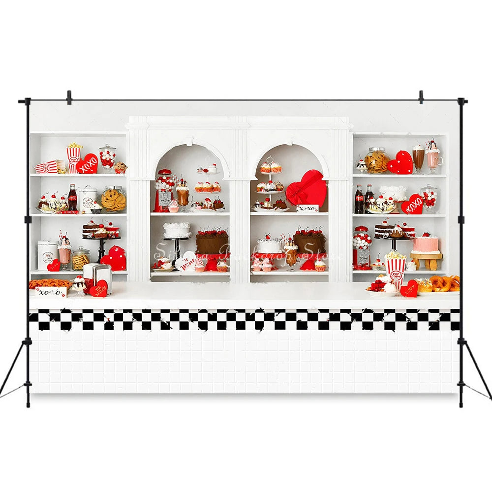 Retro Sweet Shop Photo Background Kids Birthday Cake Smash Photography Backdrop Cloth Portrait Photo Studio Props Backdrop Cloth