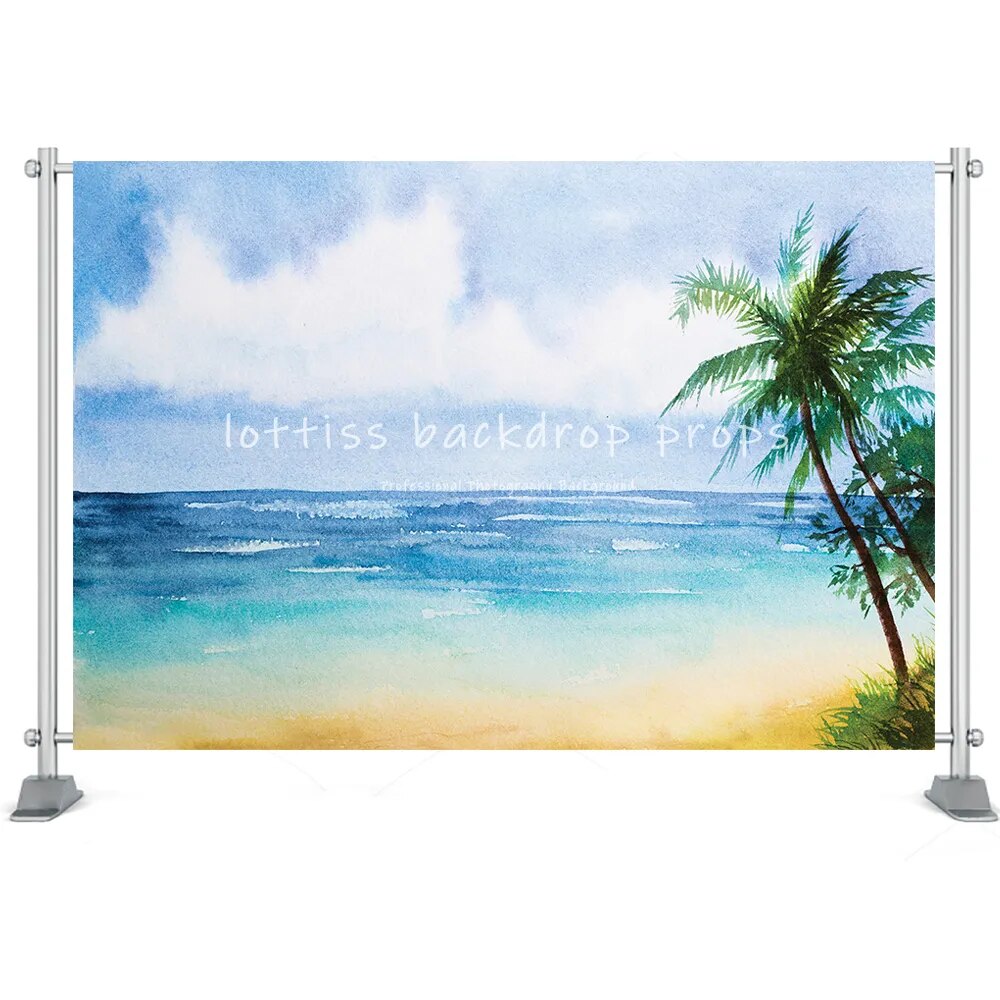 Summer Beach Backdrop Surfboard Van Palm Tree Holiday Seaside Toy Kids Newborn Portrait Customized Photography Background