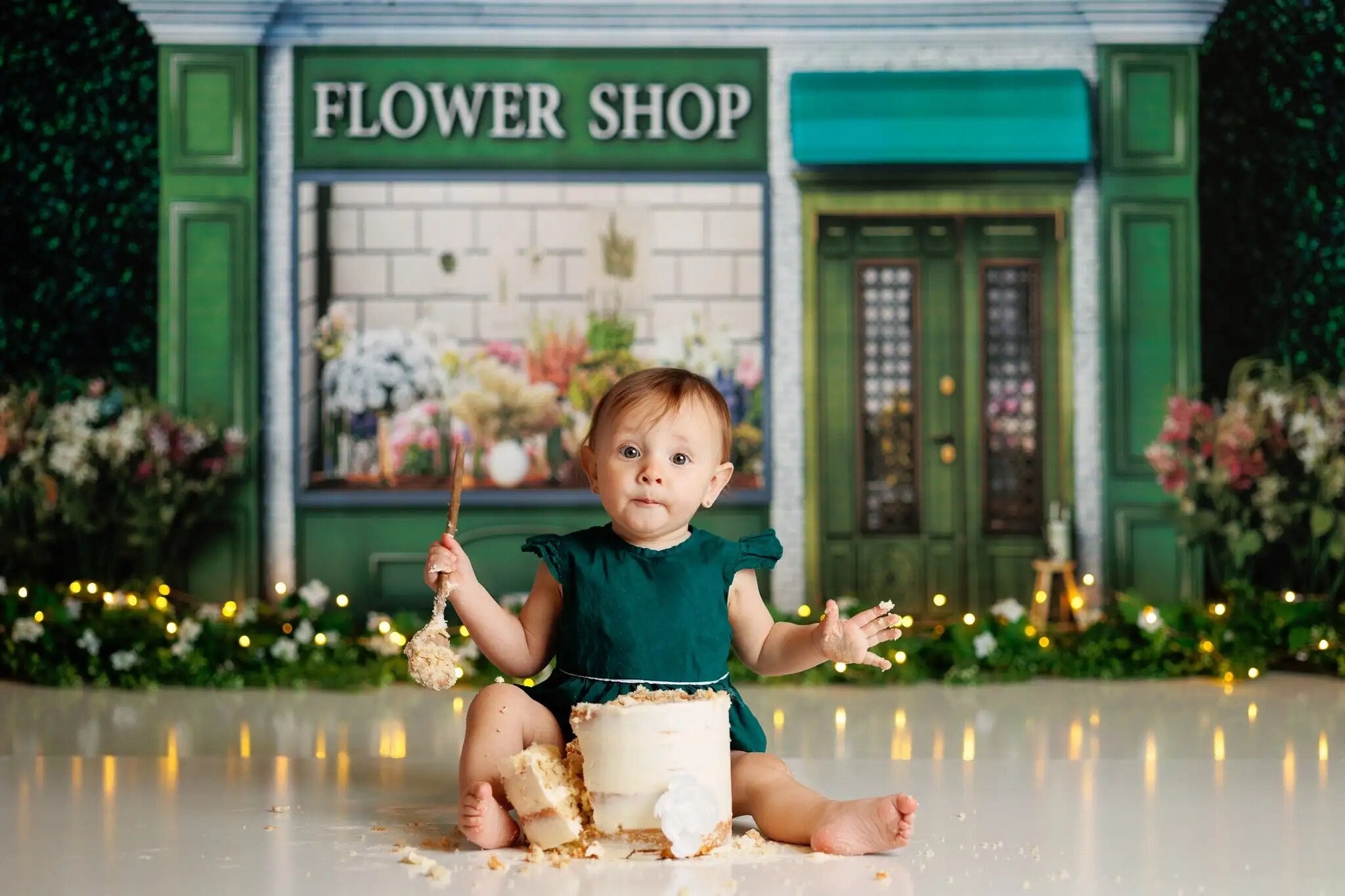 Green Thumb Flower Shop Backdrop Kids Baby Cake Smash Photography Props Child Adult Photocall Props Spring Floral Background