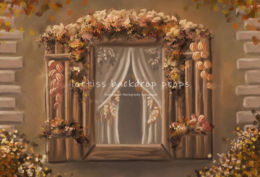 Autumn Windows Backdrops Kids Adult Pohtography Props Child Baby Photocall Birthday Cake Smash Fall Leaves House Background