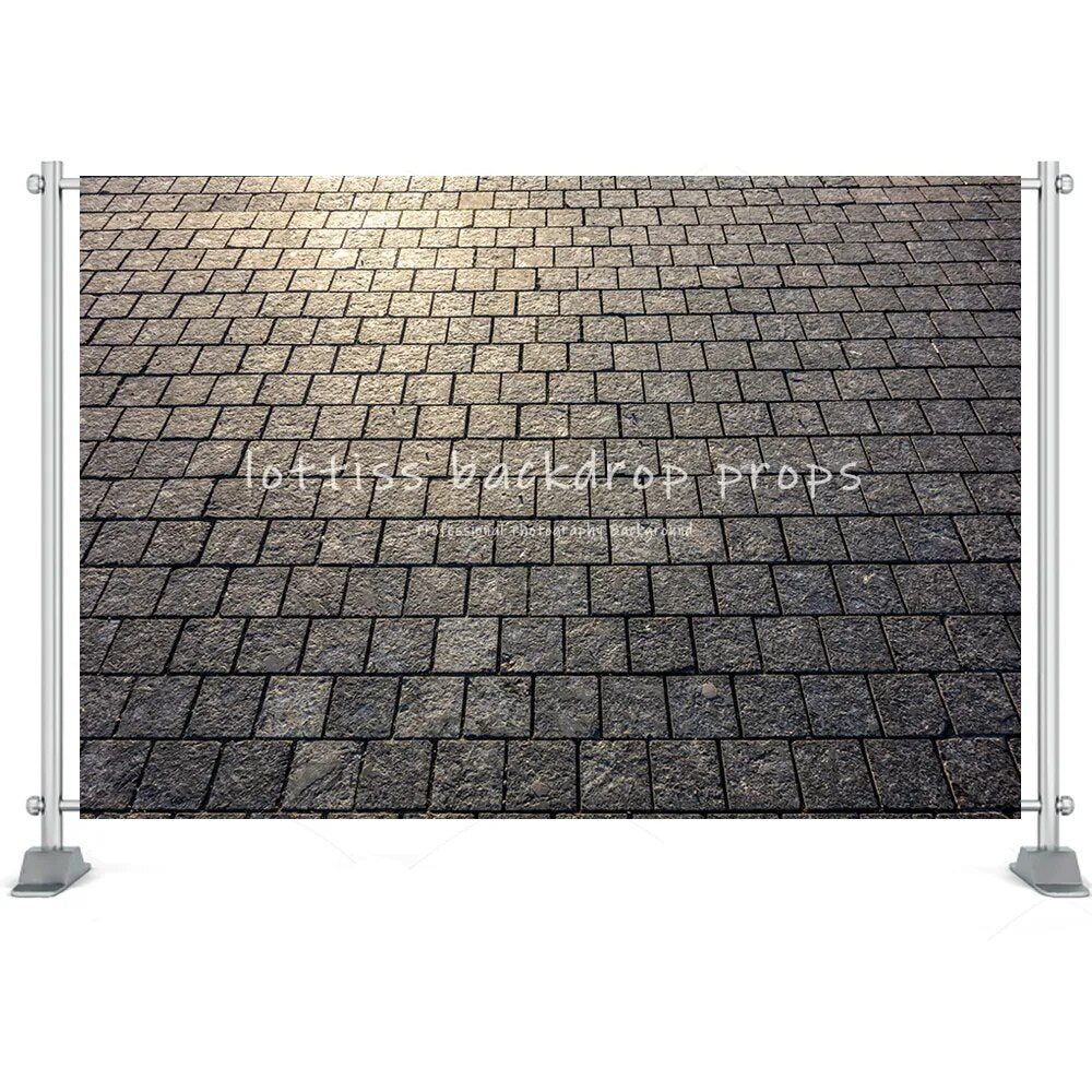 Stone Floor Backdrop Brick Road Photography Texture Design Black White Cobblestone Pavement Background Street Floor Photo Props