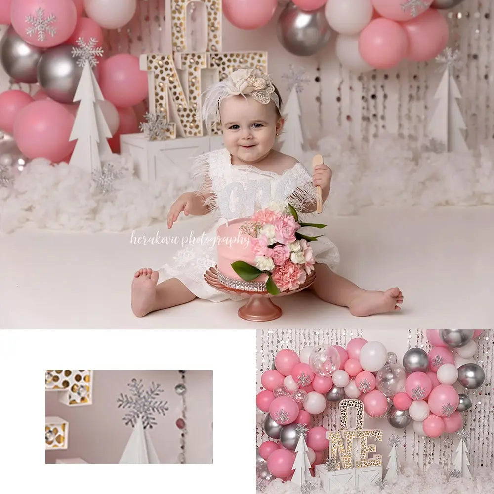 Balloon Arch and Snowflakes Backdrop Kids Baby 1st Birthday Photography Props Child Girls Cake Smash Photocall Backgrounds