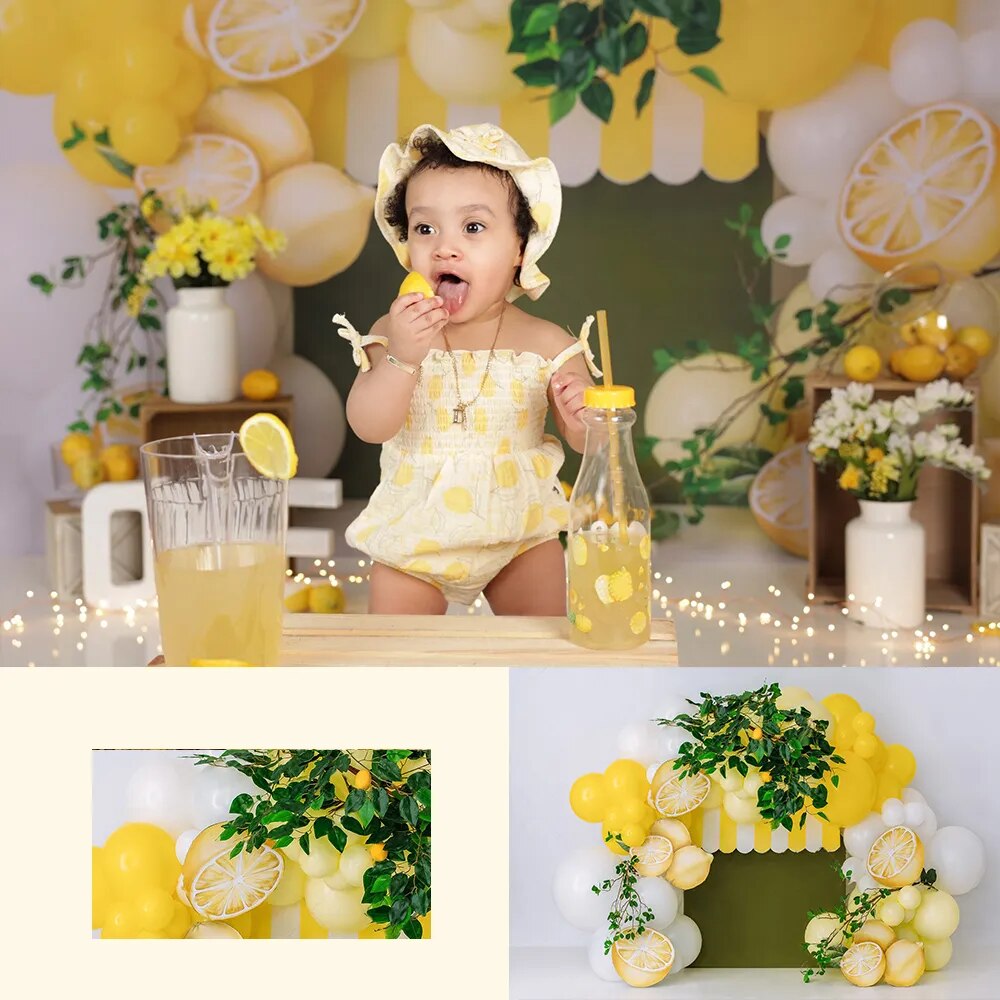 Arrière-plan d'été citrons brillants, accessoires de photographie de Portrait de bébés et d'enfants, arrière-plan de studio photo de 1er anniversaire, gâteau Smash 