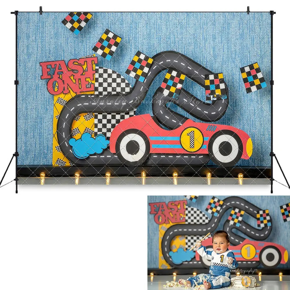 Hot Rod Race Track Boys Birthday Backdrop Kids Baby Cake Smash Photography Props Child Adult Photo Shoot Backgrounds