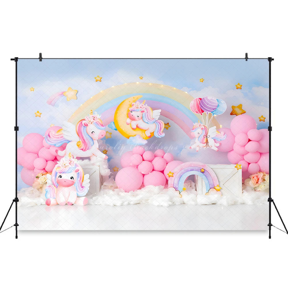 Balloons Garland Photography Backdrop Circus Unicorn Rainbow Kids Baby Cake Smash Photocall Decors Birthday Studio Backgrounds