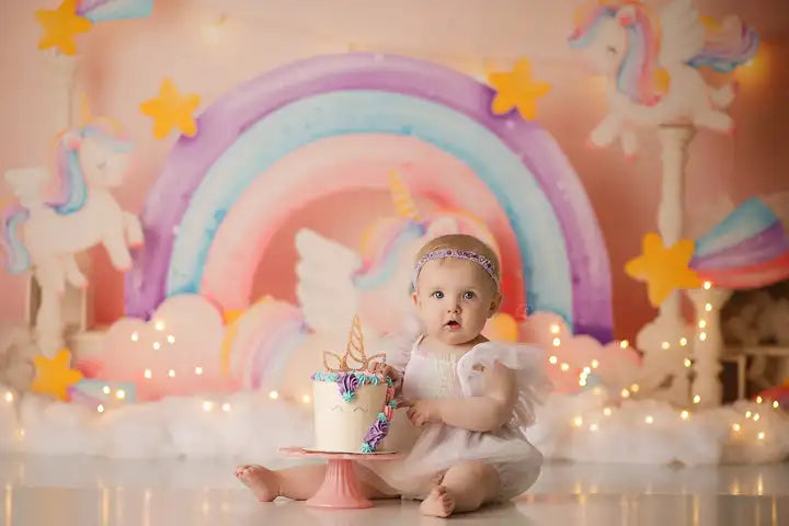 Rainbow Unicorns Backdrops Kids Girl Photography Props Child Adult Photocall Decors Baby Cake Smash Birthday Backgrounds