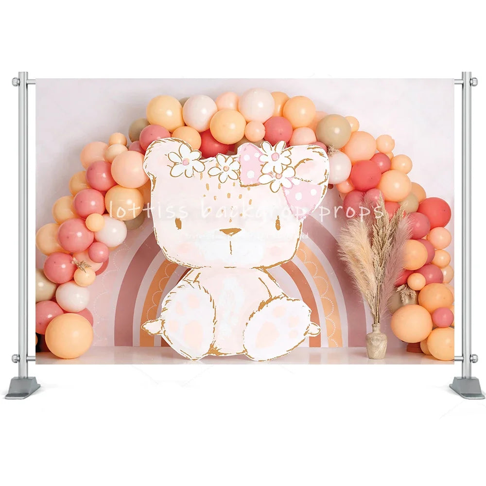 Toy Bear Photography Background Baby Shower Balloons Party Newborn Cake Smash Poster Kids Portrait Backdrop Family Photocall