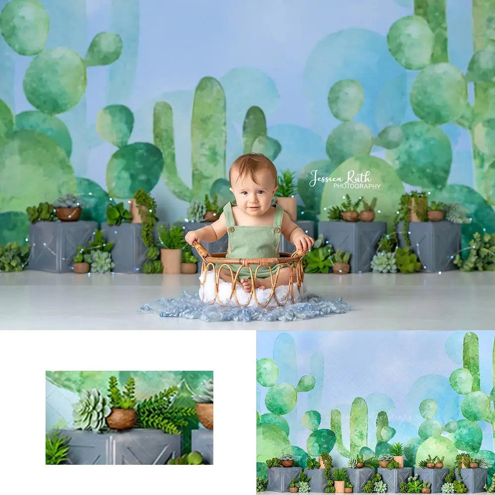 Succulent Garden Photography Backdrop Kids Baby Cake Smash Photocall Decors Green Cactus Child Girls Adult Studio Backgrounds