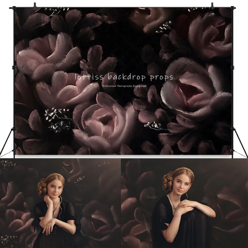 Dark Floral Backdrops Pregnant Woman Portrait Photography Abstrac Hand Painting Rose Flower Background Adult Baby Photostudio