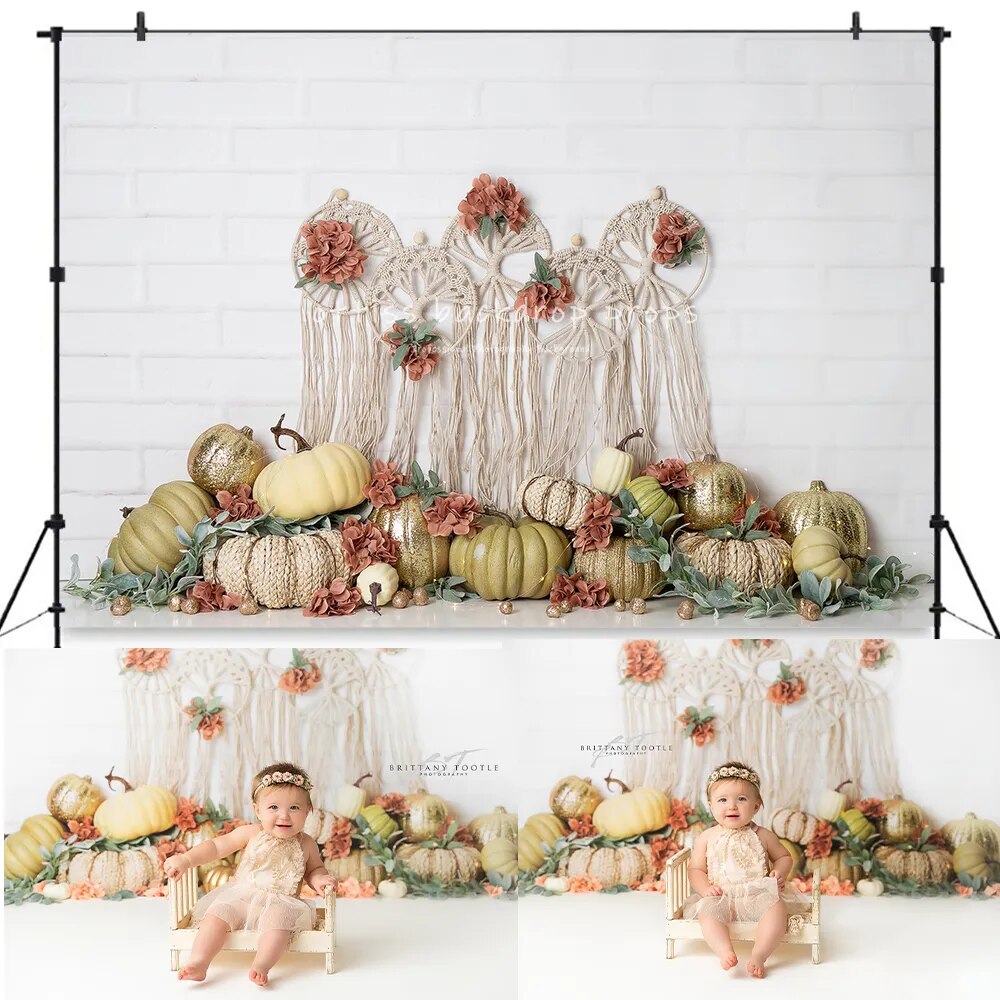 Gorgeous Gourds Pumpkin Backdrops Child Baby Birthday Cake Smash Props Adult Kids Cake Smash Photography Decors Background