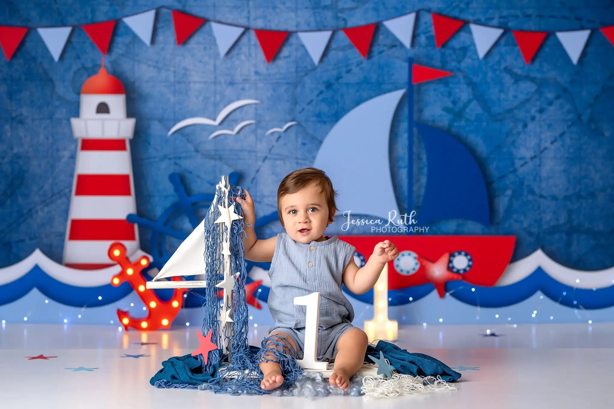 Nautical Dreams Backdrop Kids Baby Cake Smash Photography Props Sea Boat Child Boys Adult Birthday Photocall Backgrounds