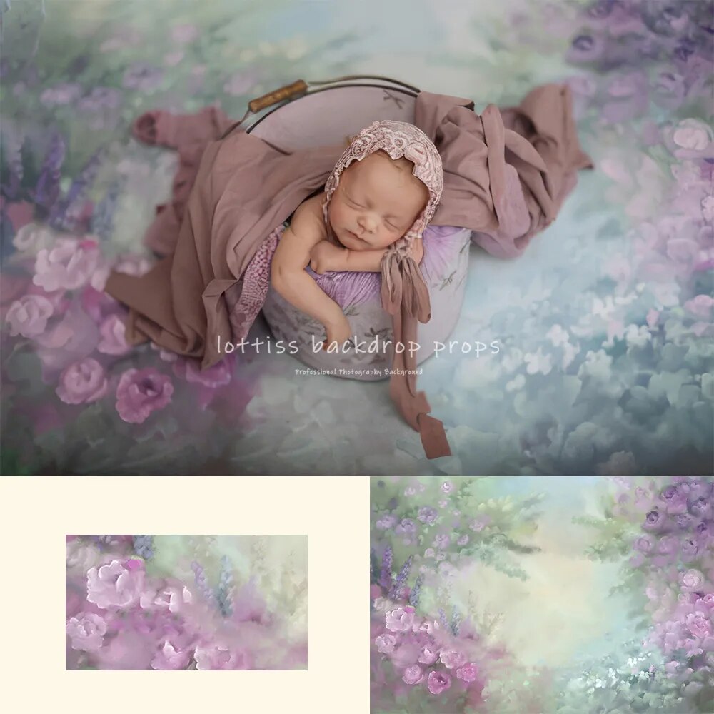 Fine Art Floral Kids Photography Backdrops Baby Child Newborn 1st Birthday Props Abstract Texture Hand Painted Flower Background