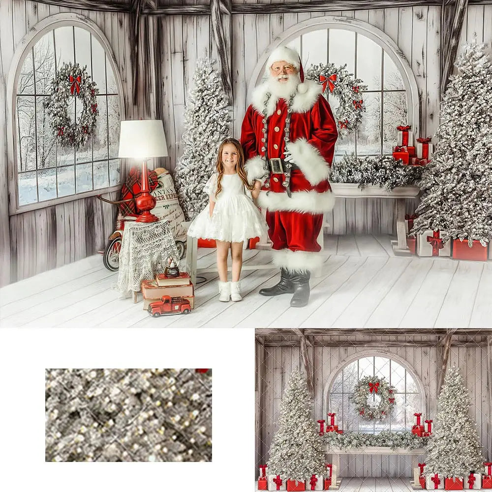 Farmhouse Christmas Winter View Backdrop Baby Kids Portrait Family Party Photocall Photograhy Background Studio Props