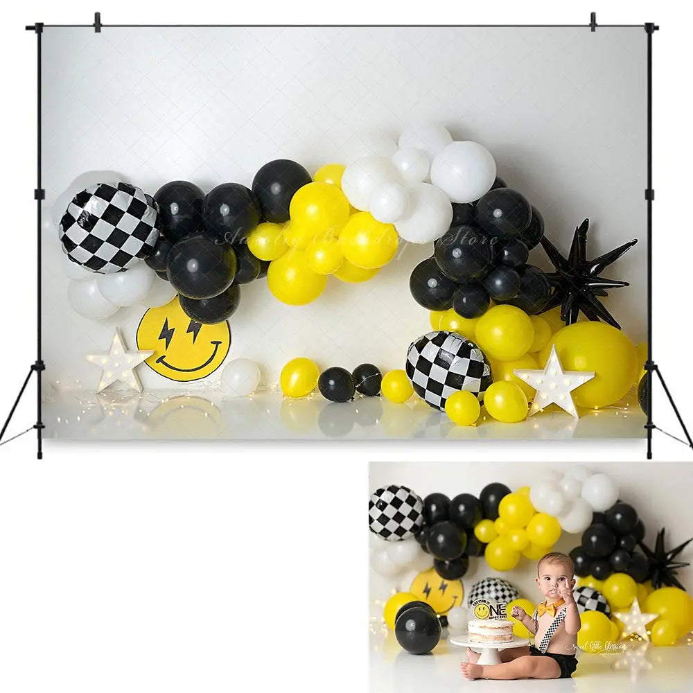 Little Happy Dude Photography Backdrop Kids Baby Cake Smash Photocall Decors Balloons Child Boys Adult Studio Backgrounds