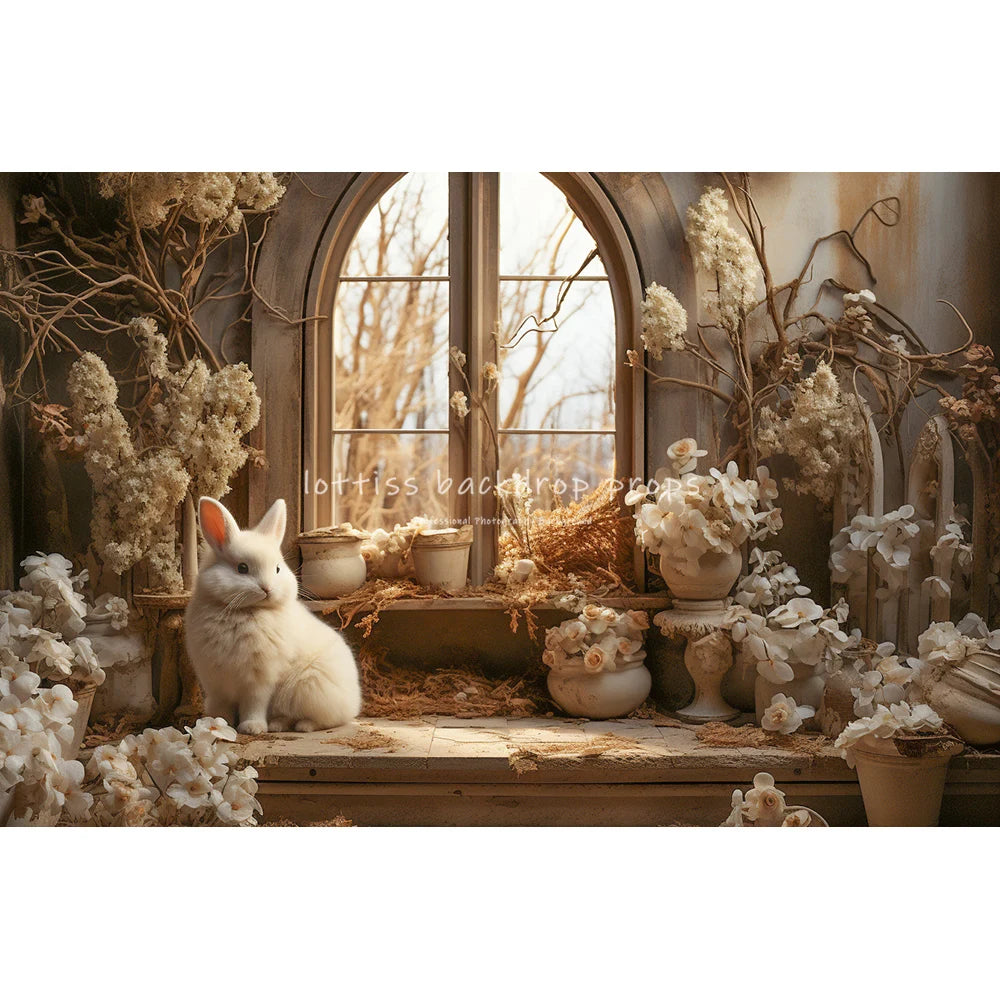 Easter Floral Bathroom With Bunny Backdrops Kids Baby Photography Child Adult Photocall Garden Flower Retro Wall Backgrounds