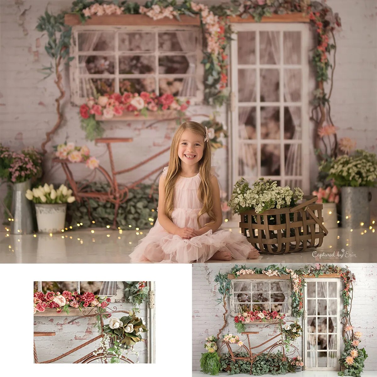 Garden Bicycle Backdrops Kids Adult Cake Smash Photocall Baby Portrait Props Baby Shower Spring Flower Decors Background