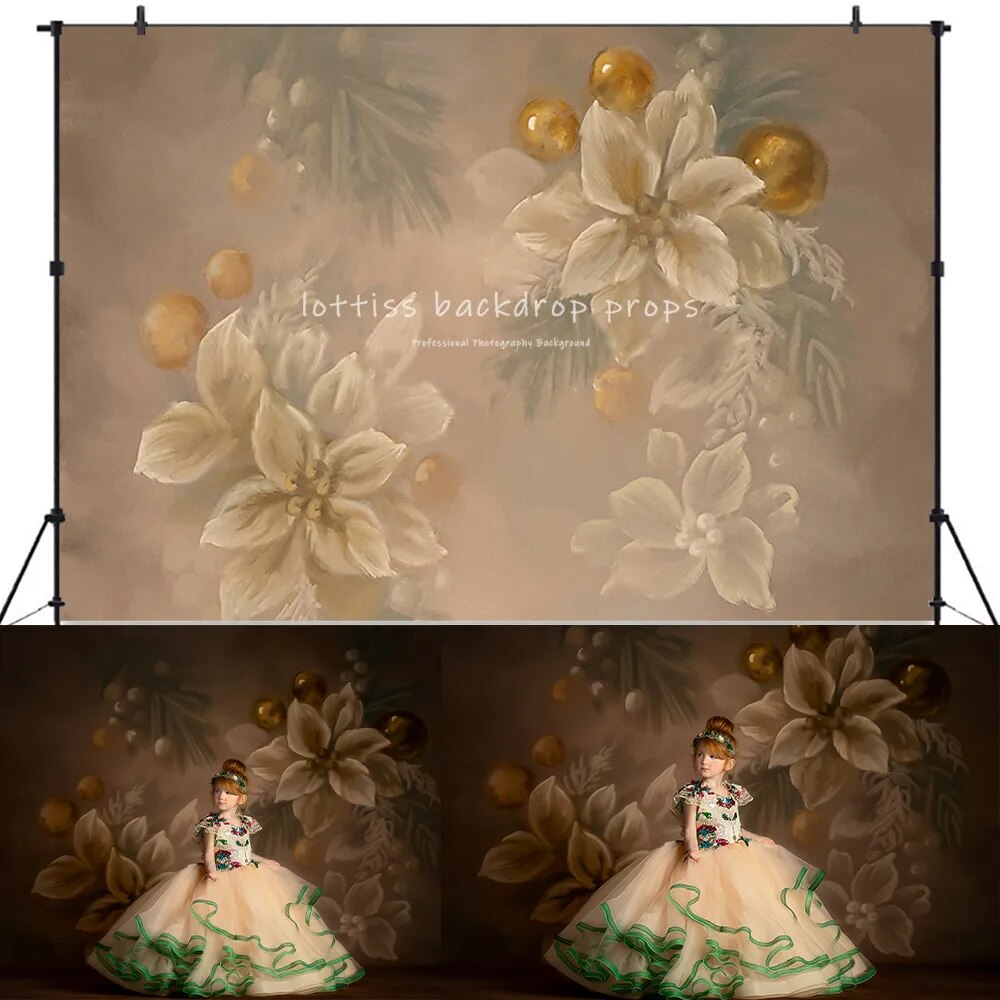 Arrière-plan Floral d'art d'hiver, accessoires de photographie pour enfants et adultes, décors de séance photo pour enfants et bébés, arrière-plan floral de noël professionnel 