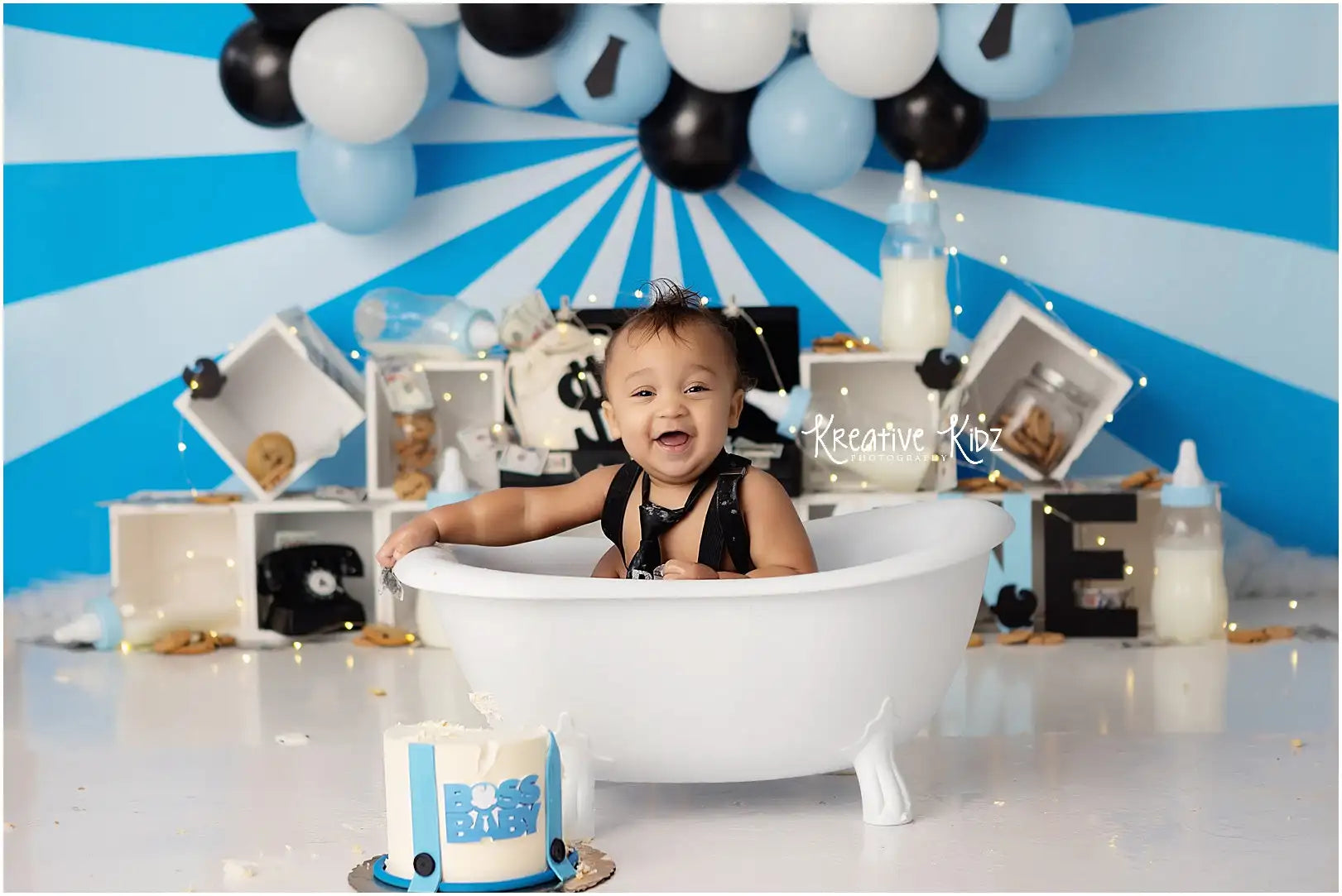 Boss Baby Shower Backdrop Kids Cake Smash Photography Props Child 1st Birthday Party Photoshoot Studio Backgrounds