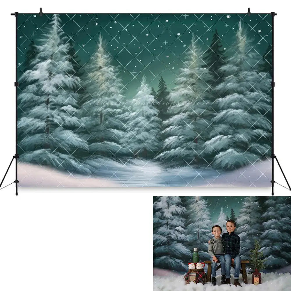 Snowy Spruce Forest Backdrop Christmas Winter Child Baby Birthday Cake Smash Photography Decor Studio Photocall Props