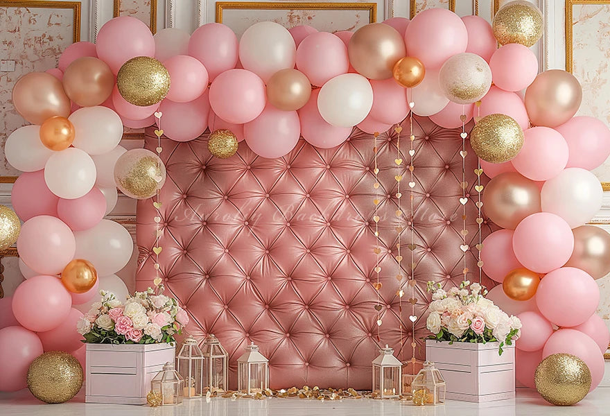 Royal Blue and Balloon Garland Photography Backdrop Kids Baby Cake Smash Photocall Decors Pink Balloon Arch Child Backgrounds